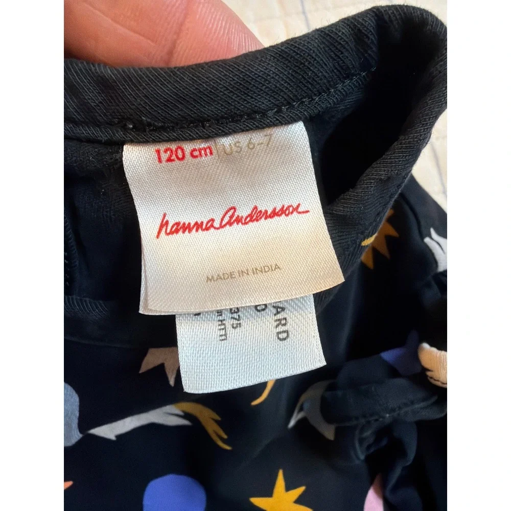 Hanna Andersson Girls Black Space Rocket Planet Ruffle Dress 120 US‎ 6-7 82013